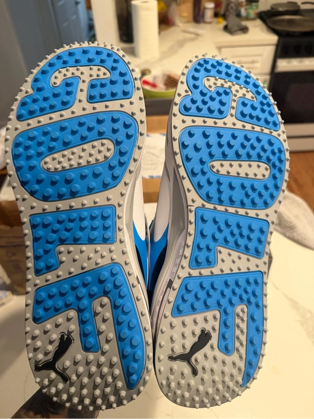 Puma Men’s White, Gray & Blue Athletic Golf Shoes